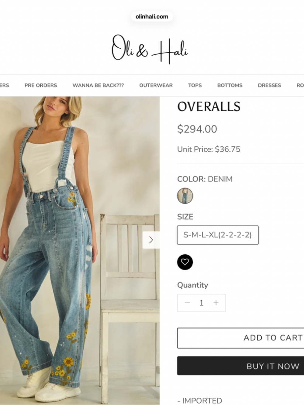 Oli & Hali Light Blue Denim Floral Embroidered Wide-Leg Overalls - Picture 8 of 11